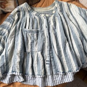We The Free Blue & White Striped Button-Front Top